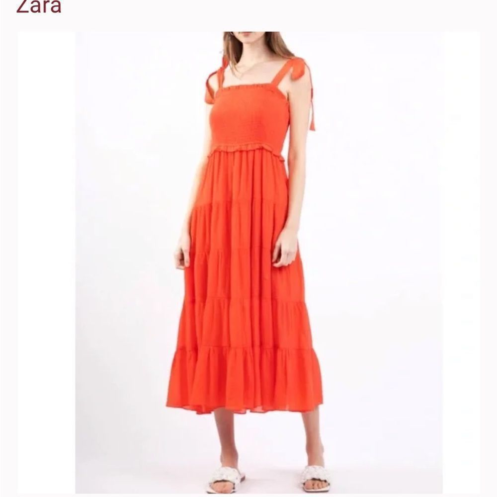 Zara Orange Tie Strap MIDI Dress